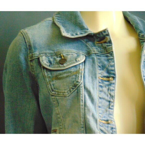 Abercrombie & Fitch Vintage Y2K Distressed Denim Blue Jean Jacket L - Picture 3 of 6